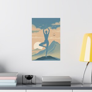 Tree Pose Yoga Poster | Meditation Wall Art | Sunrise Mountain Spiritual Decor image 16