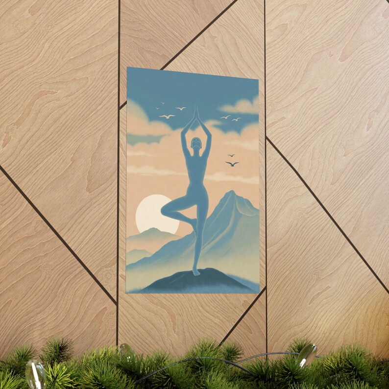 Tree Pose Yoga Poster | Meditation Wall Art | Sunrise Mountain Spiritual Decor image 13