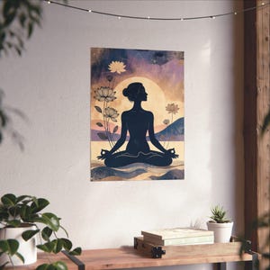 Meditation Silhouette Poster | Yoga Wall Art | Lotus Flower Spiritual Decor image 7