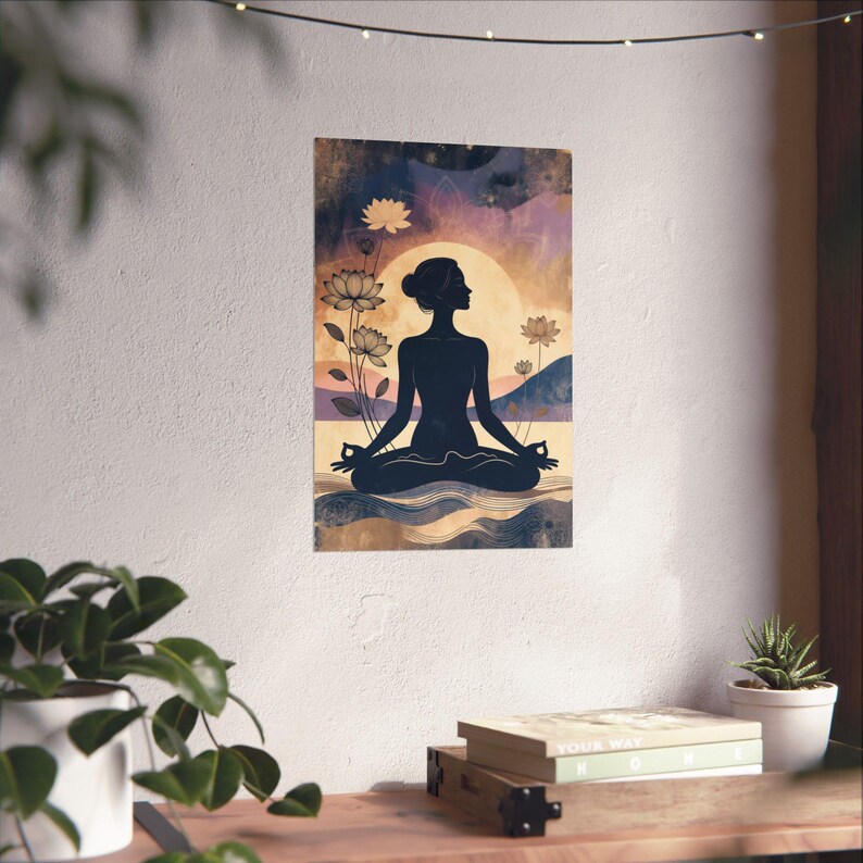 Meditation Silhouette Poster | Yoga Wall Art | Lotus Flower Spiritual Decor image 14