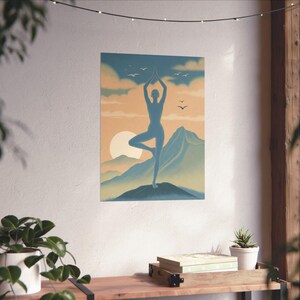 Tree Pose Yoga Poster | Meditation Wall Art | Sunrise Mountain Spiritual Decor image 7