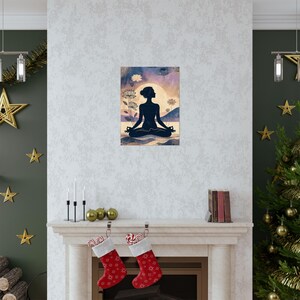 Meditation Silhouette Poster | Yoga Wall Art | Lotus Flower Spiritual Decor image 8
