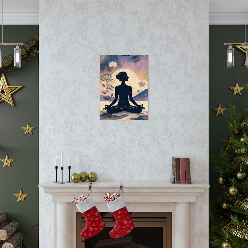 Meditation Silhouette Poster | Yoga Wall Art | Lotus Flower Spiritual Decor image 8