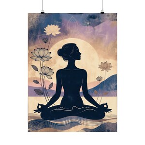 Meditation Silhouette Poster | Yoga Wall Art | Lotus Flower Spiritual Decor image 2