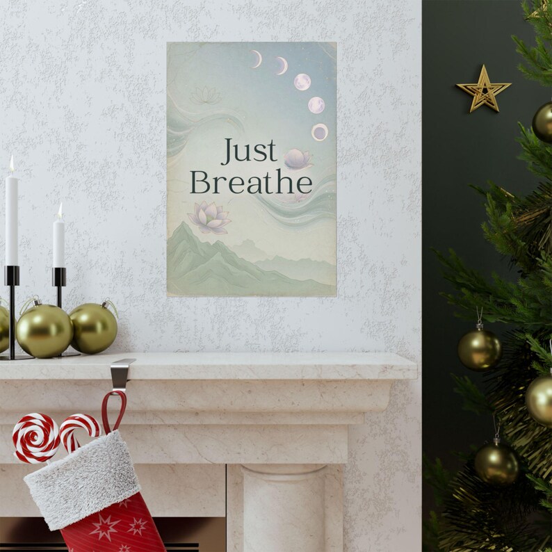 Just Breathe Yoga Poster | Calming Meditation Wall Art | Lotus Moon Spiritual Decor image 15