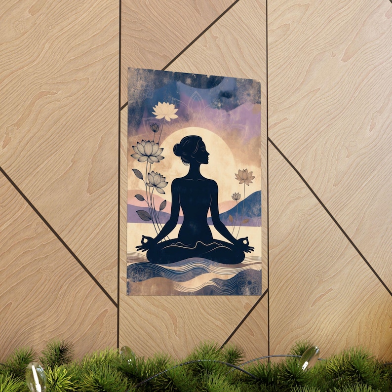 Meditation Silhouette Poster | Yoga Wall Art | Lotus Flower Spiritual Decor image 13