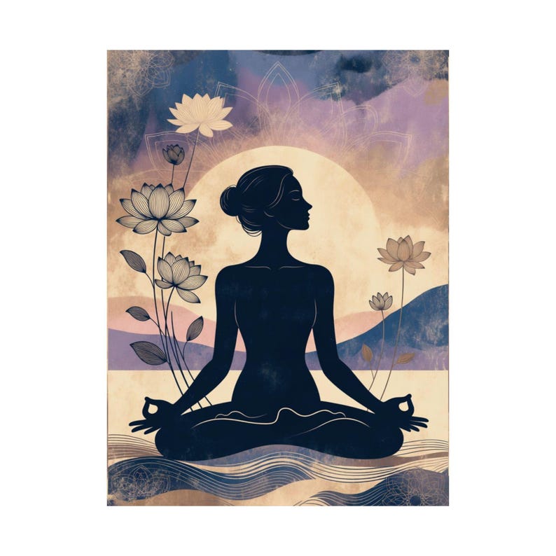 Meditation Silhouette Poster | Yoga Wall Art | Lotus Flower Spiritual Decor image 3