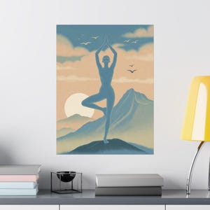 Tree Pose Yoga Poster | Meditation Wall Art | Sunrise Mountain Spiritual Decor image 9