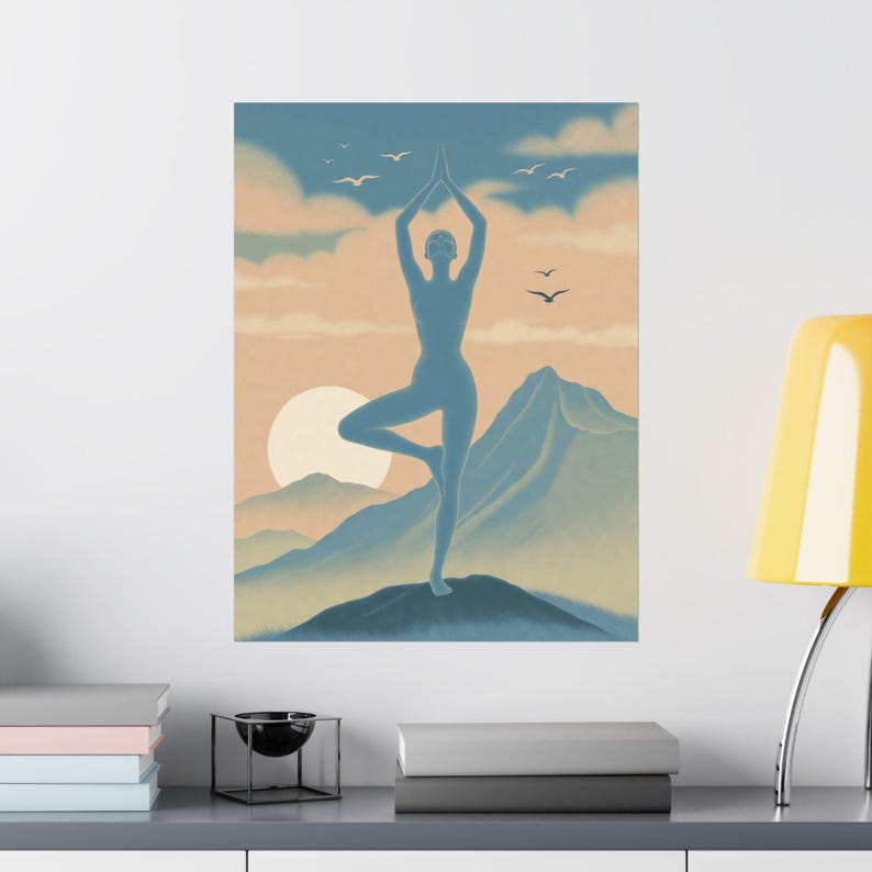 Tree Pose Yoga Poster | Meditation Wall Art | Sunrise Mountain Spiritual Decor image 9