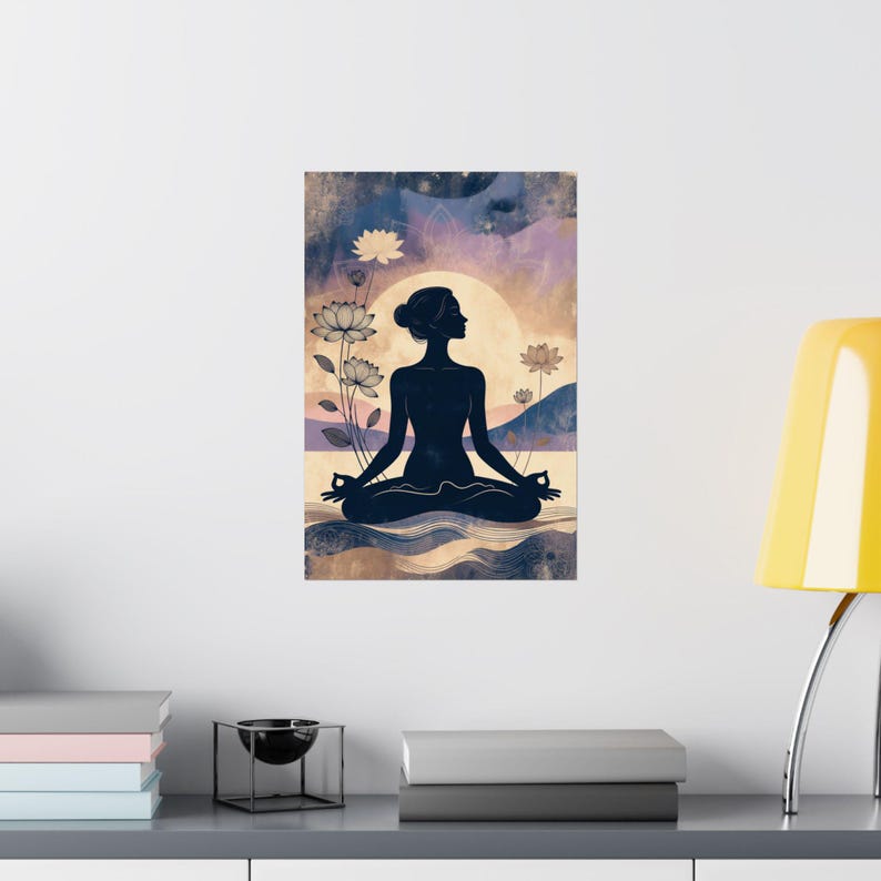 Meditation Silhouette Poster | Yoga Wall Art | Lotus Flower Spiritual Decor image 16
