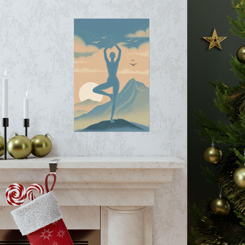 Tree Pose Yoga Poster | Meditation Wall Art | Sunrise Mountain Spiritual Decor image 15