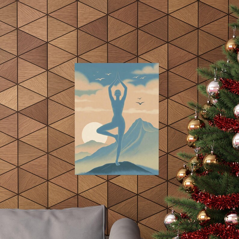 Tree Pose Yoga Poster | Meditation Wall Art | Sunrise Mountain Spiritual Decor image 5