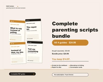 Complete Parenting Scripts Bundle | All 4 Guides | What to Say + Repair + Bribery Swaps + Conversation Cards | No Subscription | PDF