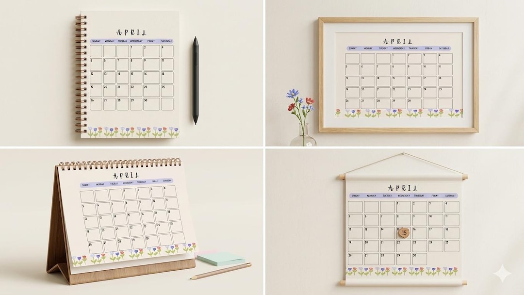 Floral April Calendar - Etsy