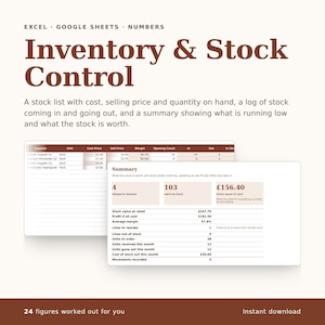 Inventory Control Spreadsheet: Track Stock Levels, Reorders, Value (Digital Download)