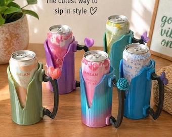 Soporte delgado para latas con asa – Funda para bebidas de PETG de 355 ml, diseño degradado de colores