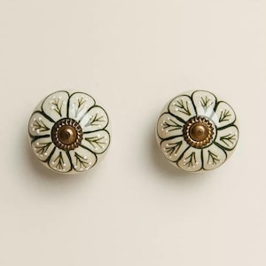 Tiradores de cerámica pintados a mano para cajones / Tiradores de armario estilo boho floral verde (juego de 2)