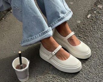 White Patent Leather Mary Janes With 4 Cm Lightweight  EVA Sole