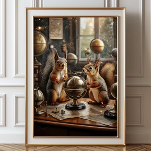 Kartmakare ekorrar konsttryck, vintage upptäcktsresande dekor, antik kartillustration (digital nedladdning)