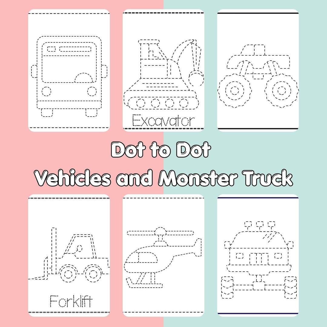 Dot to Dot Vehicles Workbook for Kids, Pencil Control Tracing Practice ...