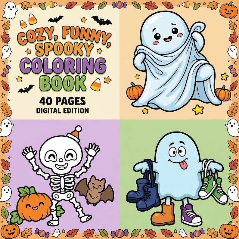 Funny Spooky Cozy Coloring Book for Kids, Cute Halloween Coloring Pages ...
