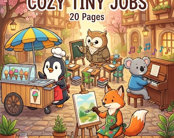 Cozy Tiny Arbeitsplätze Malbuch - Niedliche Tier Arbeitsszenen für Kinder, 20 Seiten