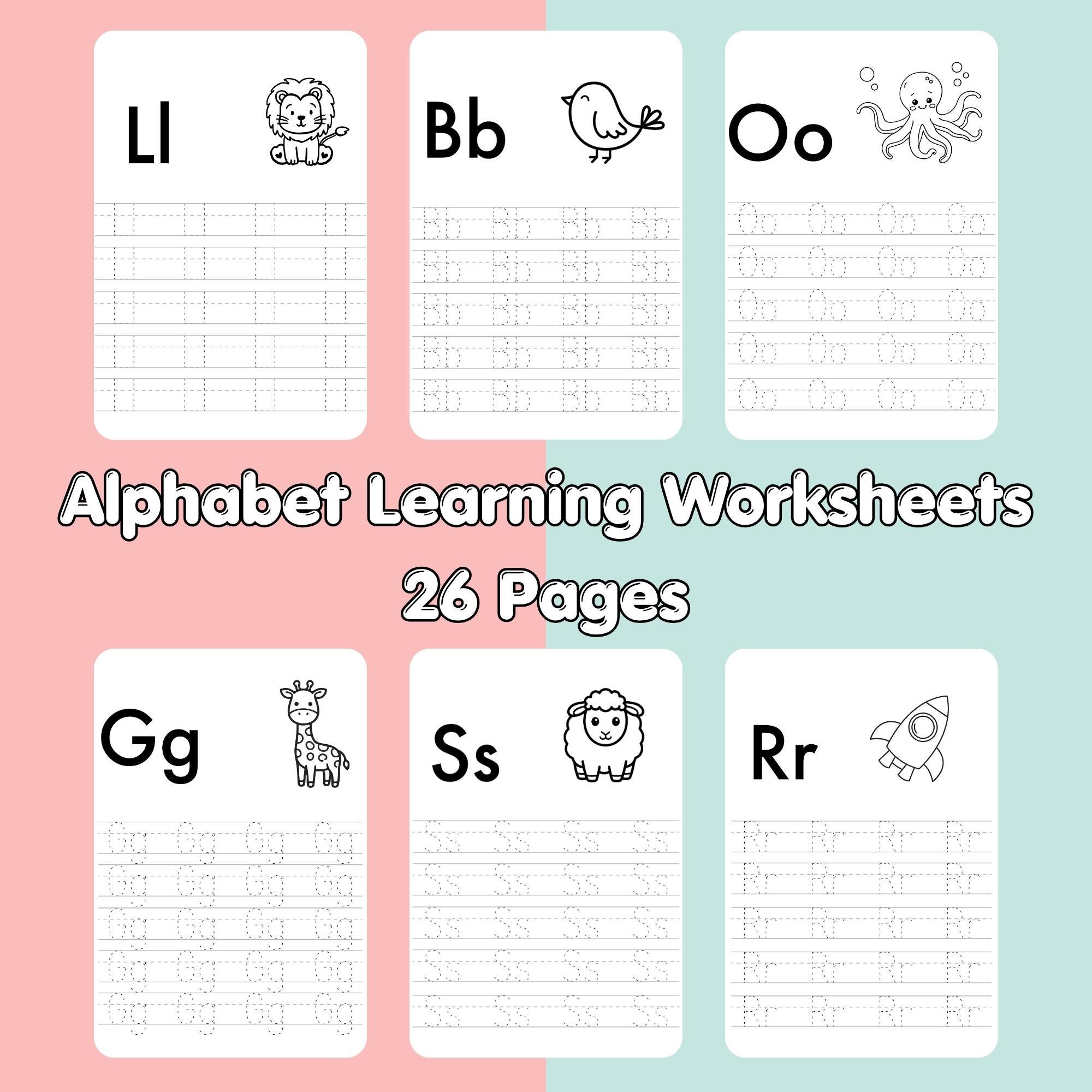 Alphabet Worksheets for Kids Printable, 26 Pages Letter Tracing and