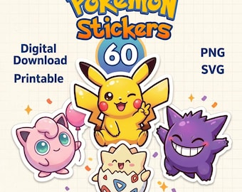 Cute Pocket Monsters Sticker Pack - 60 süße Kreaturen Aufkleber für Kinder