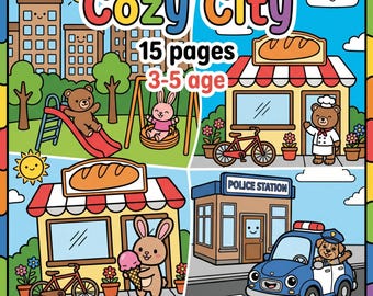 Gemütliches Stadt-Malbuch für Kinder – 3-5 Jahre – Niedliche Urban-Motive, 15 Seiten