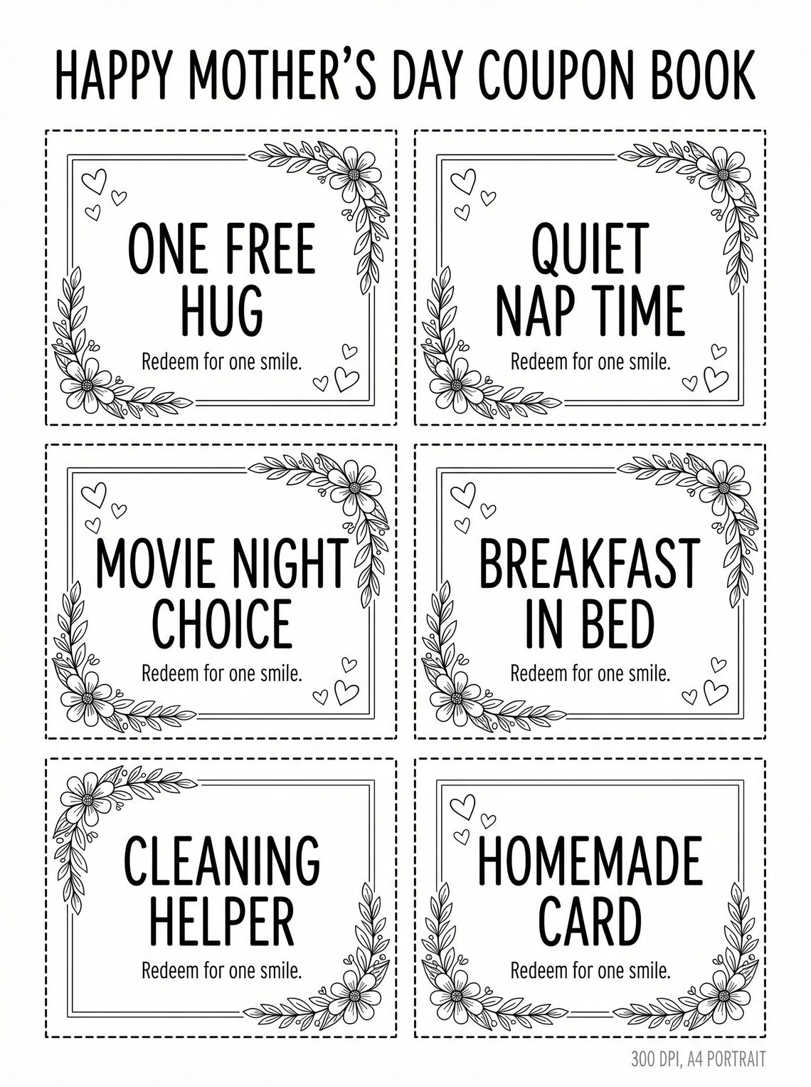 Mothers Day Coupon Book – Printable Coupons for Mom, Kids Coloring and ...