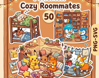 Cozy Roommates Creature Stickers - 50 süße Aufkleber PNG, SVG & PDF