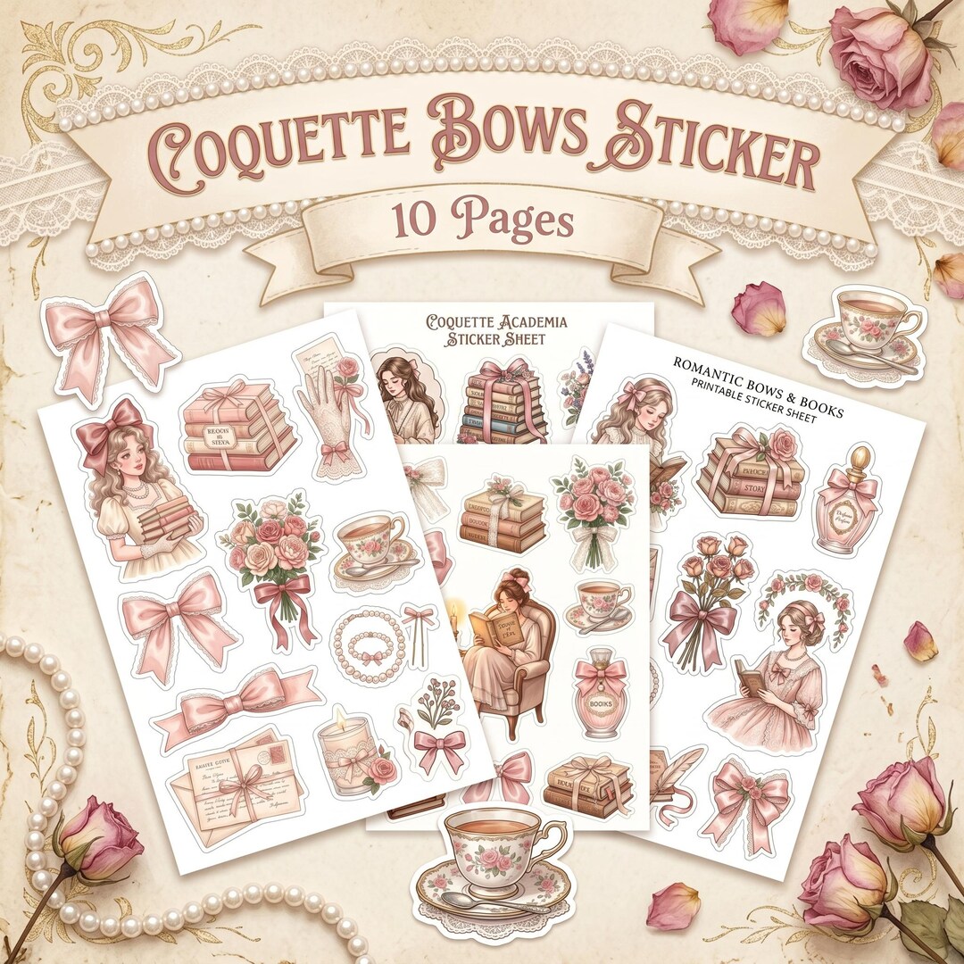 Coquette Bows Sticker Pack – Cute Bow Stickers PDF, 10 Pages Printable ...