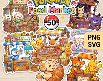 Cozy Creature Food Market Stickers - 50 süße Aufkleber PNG, SVG & PDF