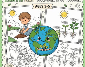 Gemütliches Earth Day Malbuch für Kinder, 3-5 Jahre, 22 Seiten