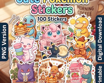 Pocket Monsters Sticker Pack - 100 Kreaturen Sticker für Kinder (Digitaler Download)