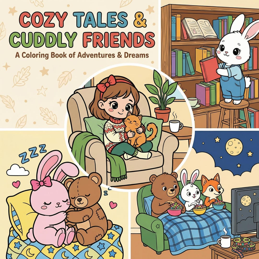 Cute Cozy Home Coloring Book, Kawaii Home Scenes Coloring Pages for ...