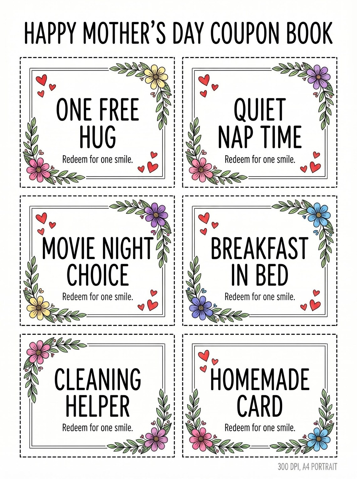 Mothers Day Coupon Book – Printable Coupons for Mom, Kids Coloring and ...