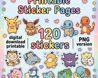 Cute Pocket Monsters Sticker Pack - 120 niedliche Kreaturen Aufkleber für Kinder, 20 Seiten