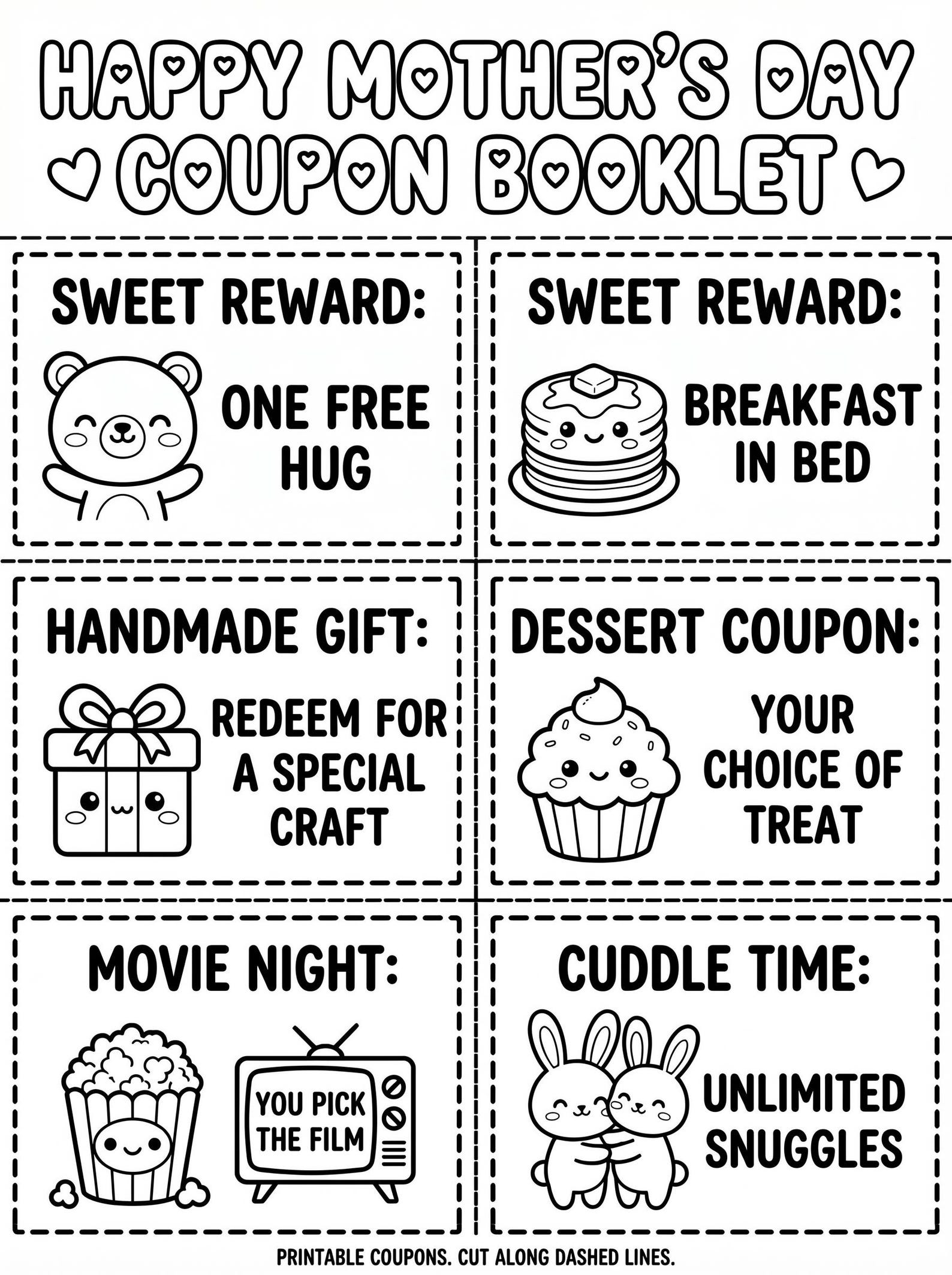 Mothers Day Coupon Book – Printable Coupons for Mom, Kids Coloring and ...
