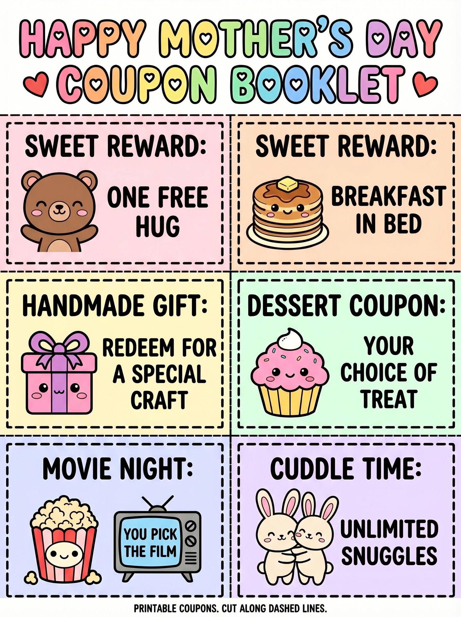 Mothers Day Coupon Book – Printable Coupons for Mom, Kids Coloring and ...