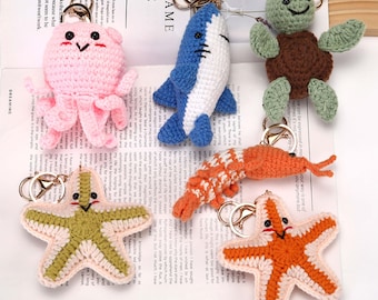 Handgemaakte gehaakte oceaansleutelhangers – Octopus Haai Kreeft Zeester Zeeschildpad Amigurumi Tasbedel Cadeau