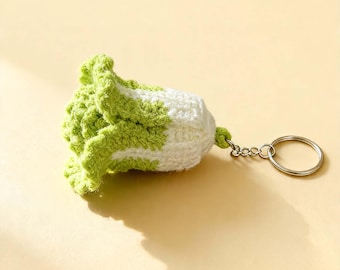 Handgehaakte sleutelhanger kool, tasbedel kawaii paksoi, vegetarische garenhanger