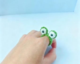 Handgemaakte gehaakte dierenring, kikkerkonijnbeer, verstelbare kawaii-sieraden