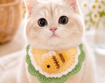 Handgemaakte gebreide kattenbandana, verstelbaar kwijlslabbetje van garen, Cosy Kitty-accessoire