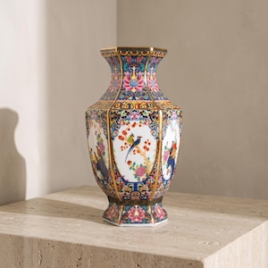 Jingdezhen fyrkantig porslinsvas 25 cm | Handgjord kinesisk glaserad krackelerad vas | Asiatisk orientalisk heminredning | Modern Chinoiserie-vas, present