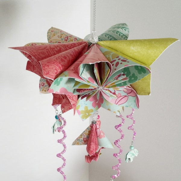 Beautiful Flower Mobile - Origami Mobile - Elephant Mobile -  Crane Mobile - Spring Colors - Baby Girl Mobile - Nursery Mobile - Crib Mobile