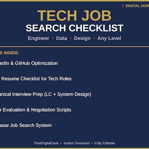 Tech Job Search Checklist, Software Engineer Job Search, LinkedIn GitHub Resume, Technical Interview, Salary Negotiation