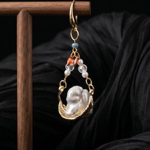 Opalescent Pacific Aura Blue Squirrel Earrings - Iridescent Ceramic Forest Spirit Pendant - Whimsical Nature Inspired Jewelry