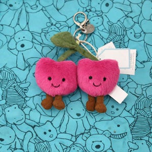 jellycat Inspired Cherry Plush Keychain Cute Pink Fruit Soft Toy Bag Charm Kawaii Gift for Girls Kids Aesthetic Keyring