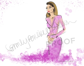 Fashion Illustration print "Unicorn", Fashion Illustration of Gigi Hadid in pink By Emily Brickel Edelson